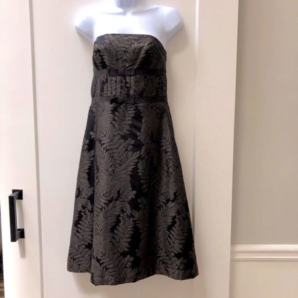 Ann Taylor strapless‎ black and copper silk brocade a-line dress woman’s size 2